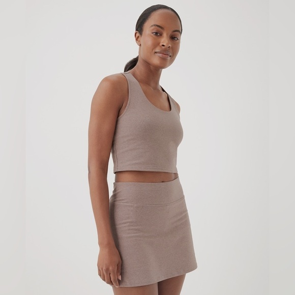 Pact Tops - NWT Pact Deep Taupe Heather Organic Cotton Blend Racerback Crop Top
